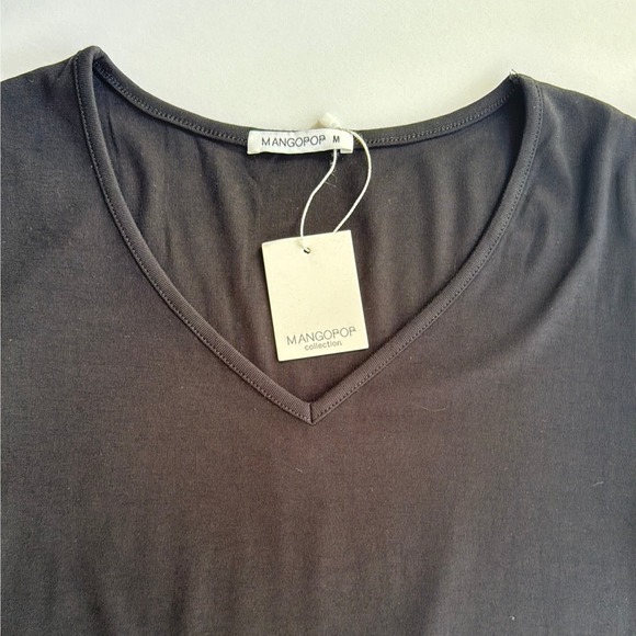 Black Deep V Neck Short Sleeve Tops Bodysuit for Women Clothing size medium - Picture 2 of 3